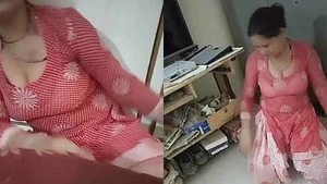 Maid flaunts her cleavage while cleaning