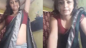 Lush bhabi's navel cleavage and tits in sari, raising penis