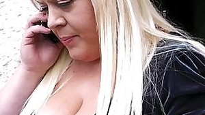 Horny chubby blonde takes it from behind