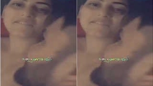 Pretty girl with big breasts giving oral pleasure