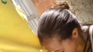 Stunning babe performs outdoor oral sex with passion