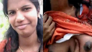 Seductive South Asian beauty squeezes her breasts in an outdoor park with audio recording