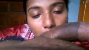 Indian maid in satin nightie gives blowjob to fat cock