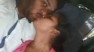 desi couple kissing blowjob in Car