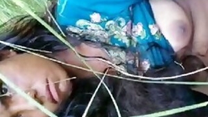 Cute village girl in fields