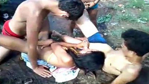 Indian call girl indulges in a wild orgy with four men, taking it in the mouth