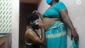 Arousing standing sex in the kitchen with Tamil wife at night