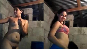 Indian beauty takes sensual bath in the nude