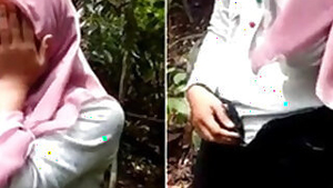 Hijabi Gf Booby young with Bf in forest