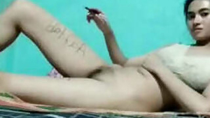 Assame Beautiful blonde Girl Writing Lover Name On Her Legs