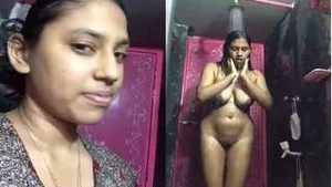 Indian girl films herself for her partner in the shower