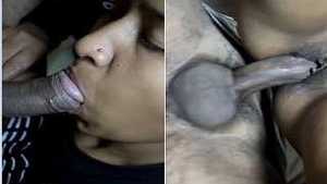 Indian girl gives a blowjob and rids her lover's cock of his semen