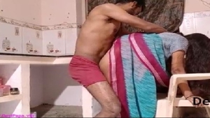 Indian wife gets fucked in the kitchen by her husband