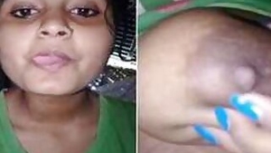Camgirl touches hairy vagina after squeezing her Indian boobs