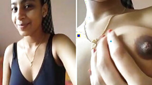 Desi man coaxes GF to film video in which she play with own XXX tits